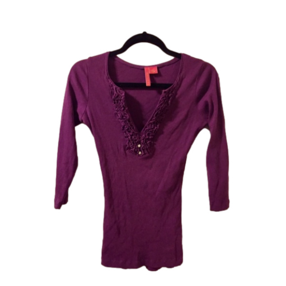 Charlotte Tarantola purple Rhinestone Ruffle Blouse- Small